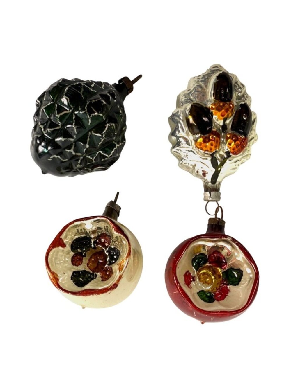Vintage Ornament Lot of 4 Mixed Glass Germany Mercury & Indent Translucent - Picture 2 of 6